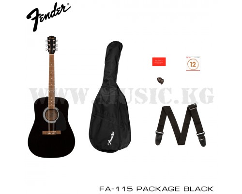 Гитарный комплект FA-115 Dreadnought Pack, Walnut Fingerboard, Black Fender 