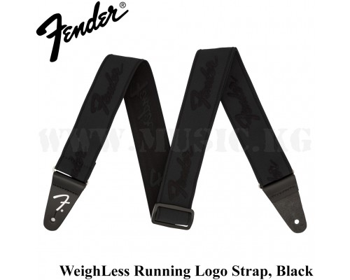 Ремень Fender WeighLess™ Running Logo Strap, Black/Black