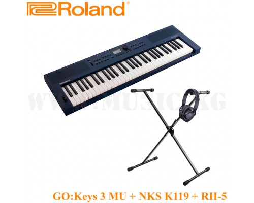 Акция!!! Синтезатор Roland GO:KEYS 3 (MIDNIGHT BLUE) + стойка Nomad NKS-K119 + наушники Roland RH-5