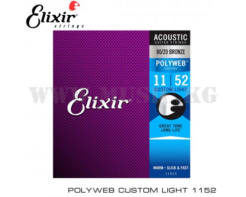 Струны для акустической гитары Elixir POLYWEB Custom Light 1152