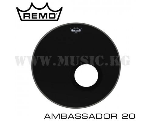 Резонаторный пластик для бас-барабана Remo Ambassador Ebony Bass Black DynamO 20"